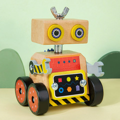 子供の着脱DIYロボットの車はねじをねじって積み木を組んで組み立てて歯車の益智の木のおもちゃを組み立てます。
