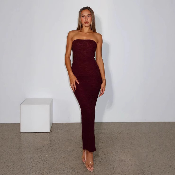 G25D068 Sexy Slit Tube Top Design One-Shoulder Dress Elegant European and American Evening Dress