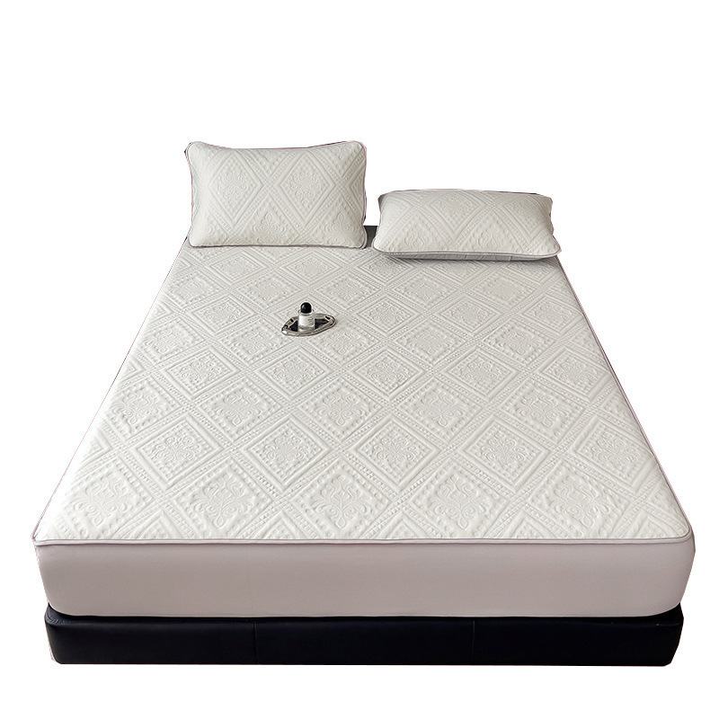 Cama de cama de clase a Jacquard de color sólido Twill cubierta de cama Simmons esterilla marrón cubierta antideslizante 1.8m cama antipolvo de tres piezas conjunto A