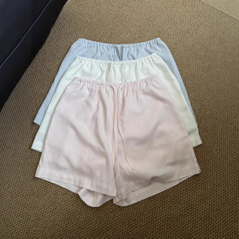 Baby Cream Color 100% Linen Shorts, Suitable for Commuting and Vacation, Loose Fit, New Summer Style, Thin A-Line Wide-Leg Design