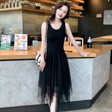 黑色连衣裙女夏季2024新款气质内搭法式吊带裙不规则网纱背心裙子