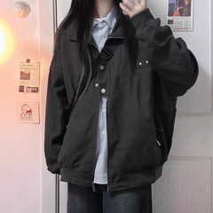 黑色外套女春秋款2025新款宽松休闲百搭翻领薄款夹克上衣棒球服潮