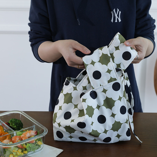 Water-repellent lunch bag ins style fresh drawstring large capacity lunch box insulated meal bag printed portable lunch bag