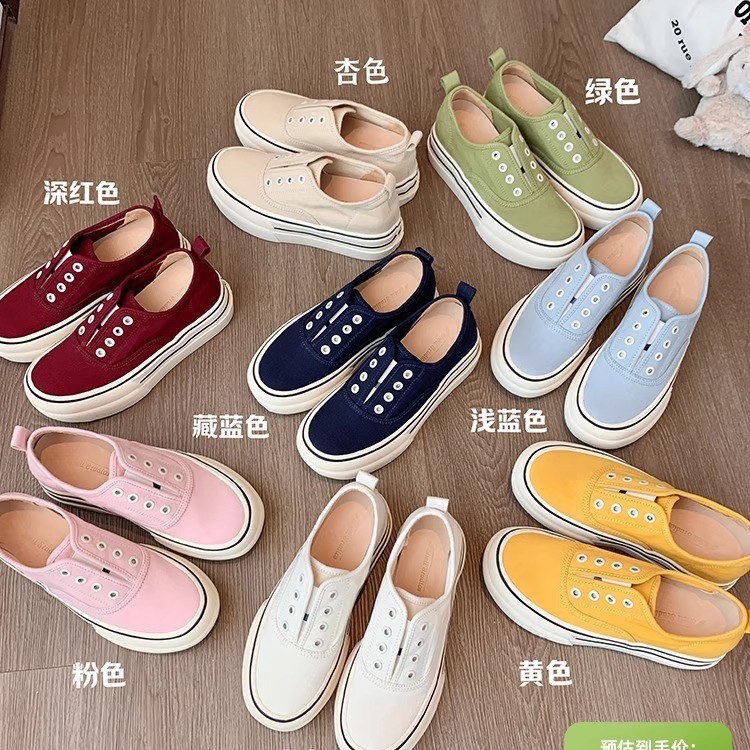 [수인인] 눈에 보이지 않는 키 7cm~말가죽 초승달 게으른 캐주얼 두꺼운 밑창 로퍼 여성 캔버스 스니커즈