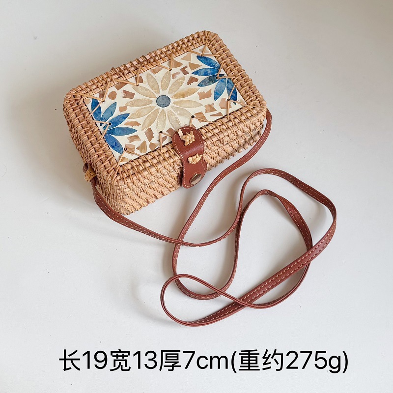 (White and blue flower) small square bag-19*13*7CM