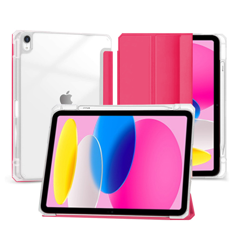适用ipad10保护套亚克力ipad保护壳透明ipad9保护套带笔槽三折
