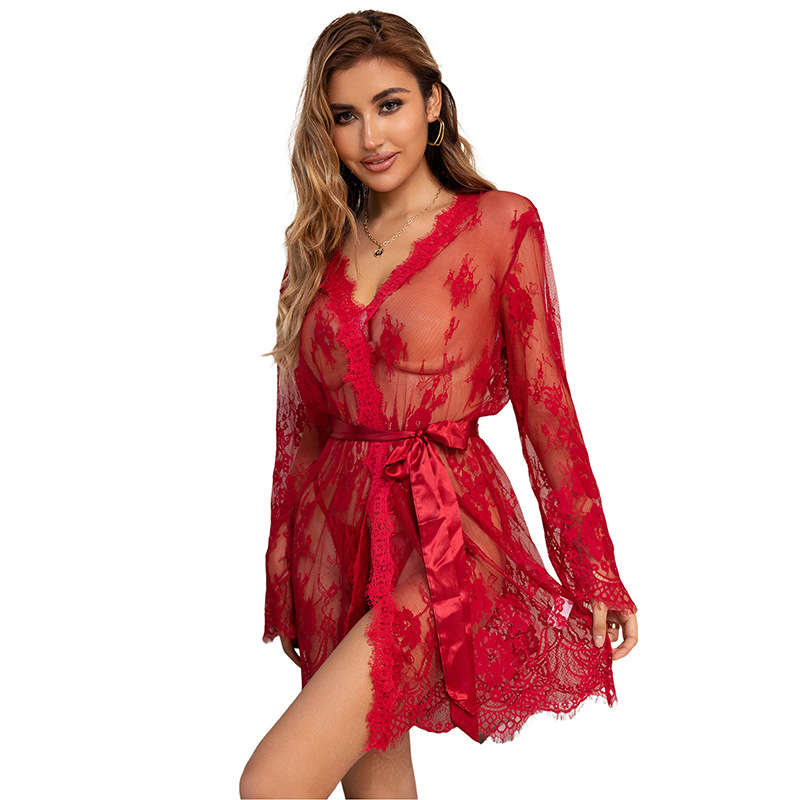 Interés transfronterizo ropa interior de encaje europeo y americano perspectiva sexy camiseta corta pura seducción pijama un agente de pelo