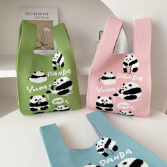 Designer Handbag for Girls, Unique Style, Korean Version, Versatile Knitted Top Handle Bag, Cute Little Panda Single Shoulder Bag, Commuter Bag
