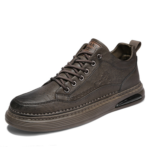European station outdoor workwear men's shoes Martin mid-top sneakers business casual soft leather shoes versatile plus velvet cotton shoes