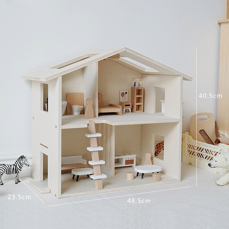 奶油ins木制过家家娃娃屋宝宝仿真别墅互动拼装儿童玩具屋公主房