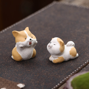 Purple Clay Tea Pet Dog Ornaments, Handmade Mud-Painted Zodiac Signs, Corgi Poodle Tea Play Tea Set Accessories, Home Decoration, Can Be Raised
