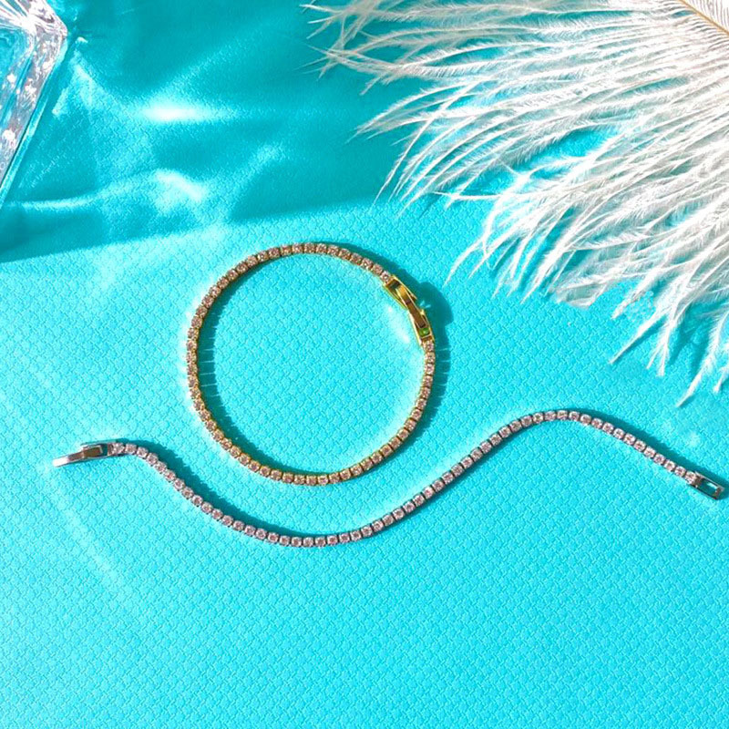 2023 New Fashion Design Sense Light Luxury Glittering Full Diamond 2mm Zircon Four-claw Rai Diamond Bracelet Women's Ins Style