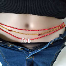 亚马逊爆款 时尚水晶串珠腰链复古民族风气质红色米珠3件套首饰女