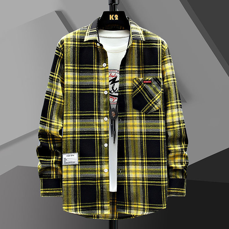 Primavera y otoño casual suelta camisa a cuadros Moda guapo pareja Chaqueta estilo coreano camisa juvenil hombres