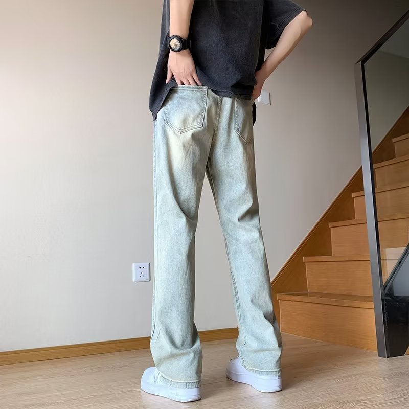 2024 pantalones vaqueros de primavera y otoño para niños pantalones rectos de color claro teñidos de barro amarillo retro, pantalones casuales de trapeador americano de moda