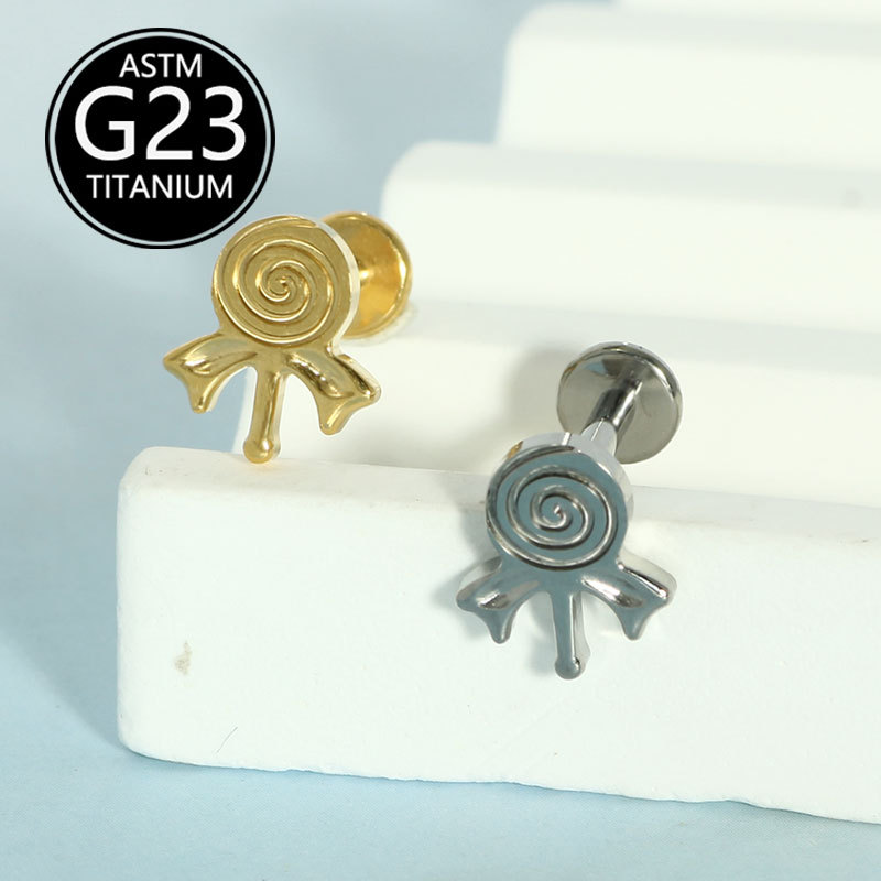 Implant-Grade F136 Titanium Lollipop Lip Stud 16G Cartilage Earring detail image 7
