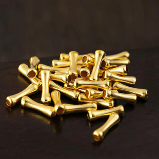 All-Over 18K Gold Bamboo Tube Bead Accessories Au750 Color Gold Dog Bone Through-Hole Beaded Rope Material DIY Decoration
