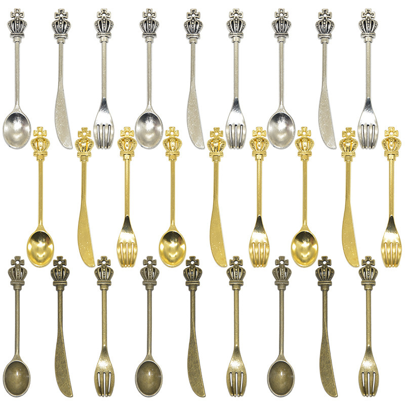 Retro Multi-Color Fork, Spoon, and Knife Pendants DIY Alloy Jewelry Accessories Necklace Earrings Pendants Cross-Border Hot Selling