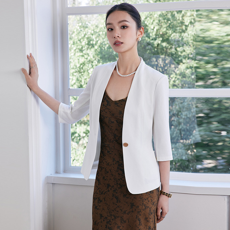 Gdx1722 Three-Quarter Sleeve Collarless Suit Jacket 2025 Spring and Summer New Elegant Suspender Dress Slim Suit Gdx1722 Three-Quarter Sleeve Collarless Suit Jacket 2025 Spring and Summer New Elegant Suspender Dress Slim Suit