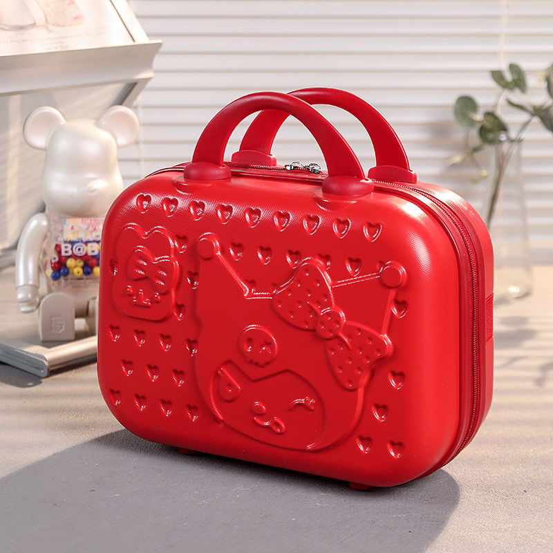 Maleta de 14 pulgadas, estuche de cosméticos, equipaje rojo de boda, caja de dote de mujer pequeña, bolsa de cosméticos portátil de novia