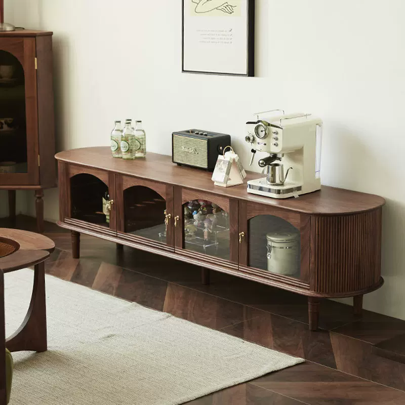 北美樱桃木复古电视柜黑胡桃木实木小户型家用客厅现代简约电视柜