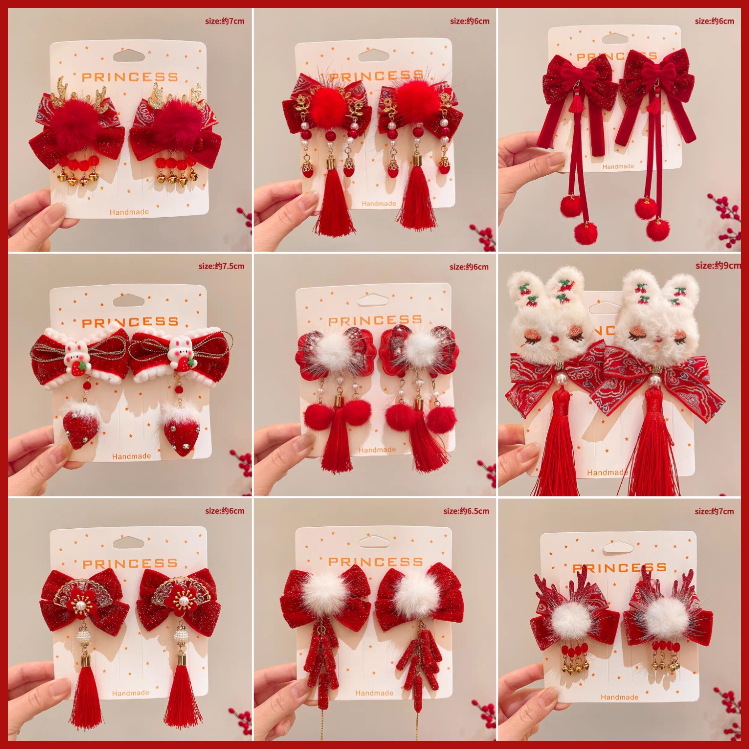 Año Nuevo accesorios para el cabello para niños arco de bordilla pinzas de cabello para niñas vestidos festivos vestidos chinos toques de cabello para niñas joyas de tarjetas de cabello