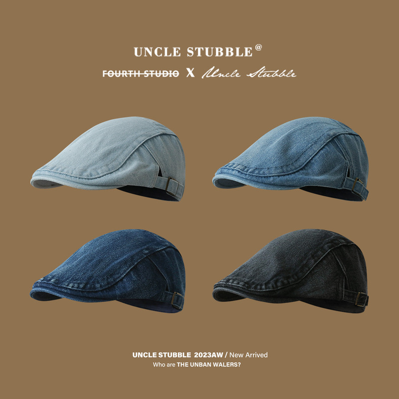 Japanese Denim Forward Hat Men's Trendy Brand Fashion Street Style Painter Hat British Style Literary Retro Newsboy Hat Japanese Denim Forward Hat Men's Trendy Brand Fashion Street Style Painter Hat British Style Literary Retro Newsboy Hat