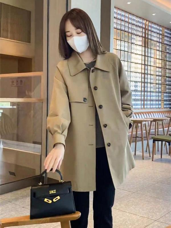 中长款高级感风衣女春秋季新款韩版宽松百搭气质卡其色大衣外套女|undefined