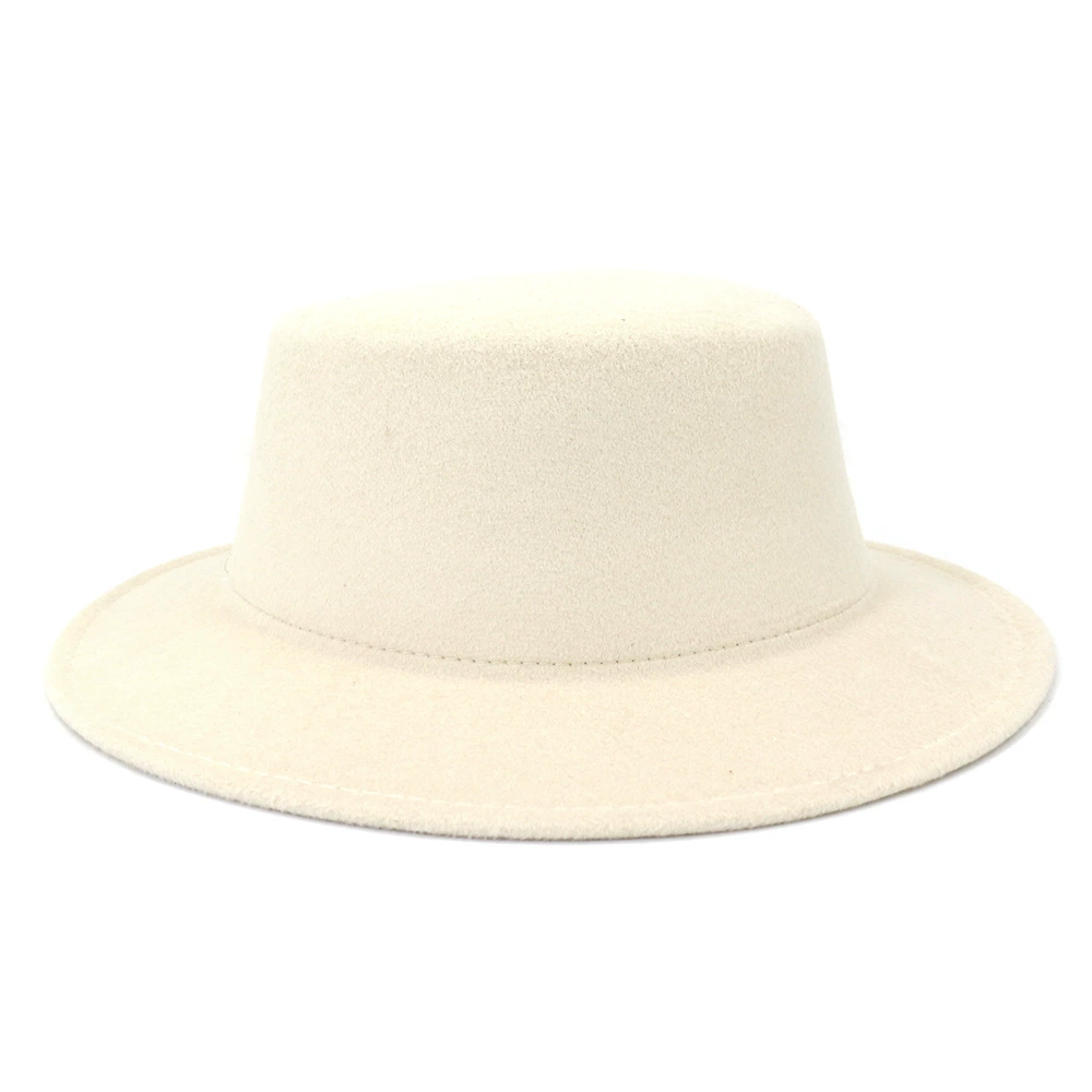 wide brim fedora Bauhinia Fashion Imitation Woolen Boater Flat Top Hats For Women Men Felt Wide Brim Fedora Hat Lady Green/Pink Panama Jazz Cap cream fedora hat