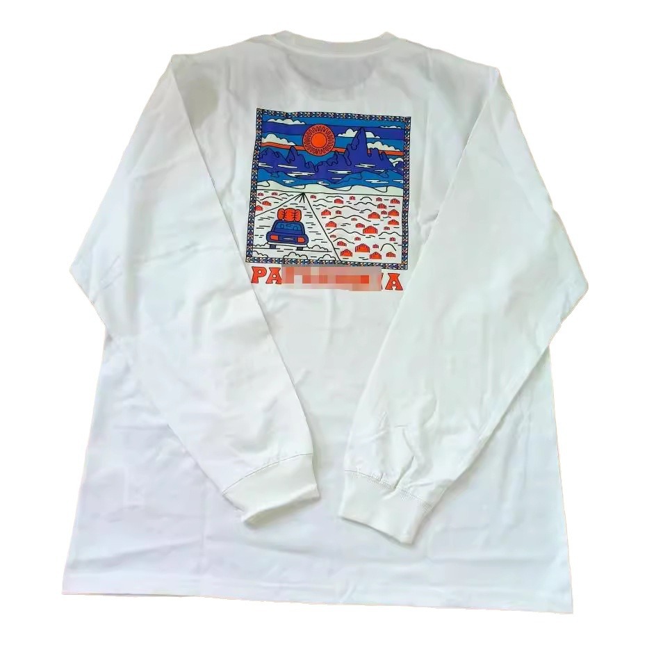 Comercio exterior clásico Sunrise logo puro algodón ola pareja cierre cuello redondo camiseta manga larga