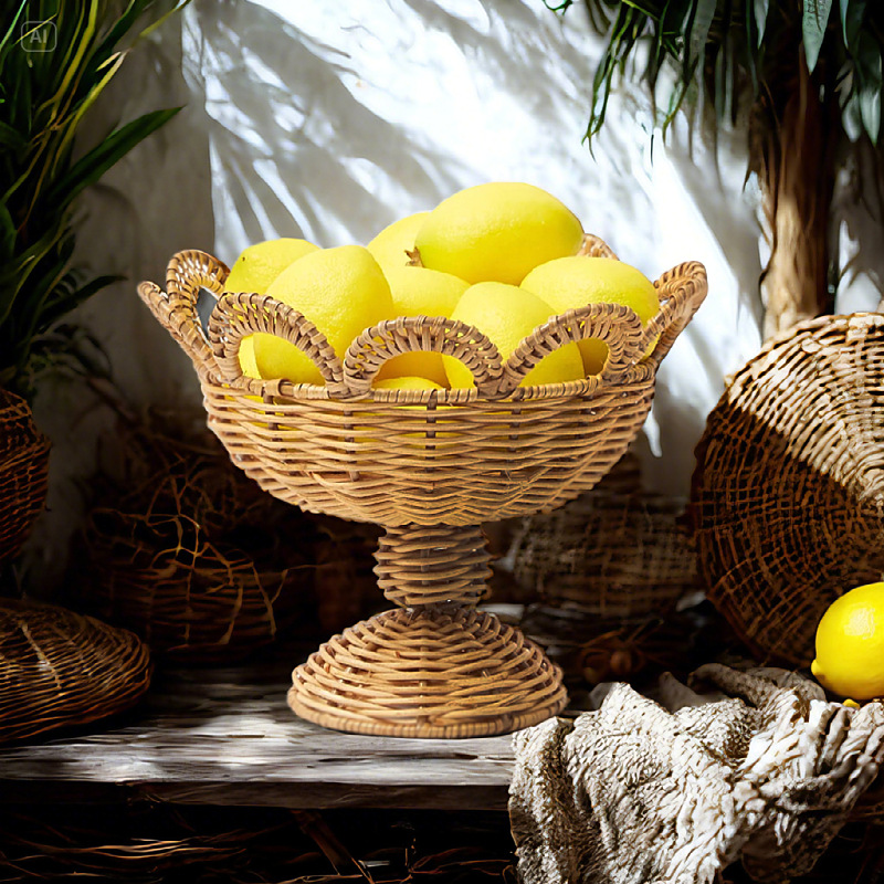 Cesta de frutas de ratán natural creativa nórdica Cesta de almacenamiento para el hogar de la sala de estar Cesta de bocadillos de juguetes para niños Cesta de artículos de control remoto