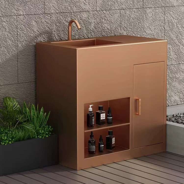 Outdoor Stainless Steel Bathroom Cabinet Integrated Sink Villa Garden Floor-Standing Wash Basin Balcony Washstand Basin Outdoor Stainless Steel Bathroom Cabinet Integrated Sink Villa Garden Floor-Standing Wash Basin Balcony Washstand Basin