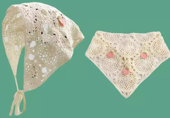 La primavera y el otoño de estilo coreano de moda de punto de ganchillo triángulo hueco bufanda femenina dulce linda chica estilo flor pañuelo de pelo banda de moda