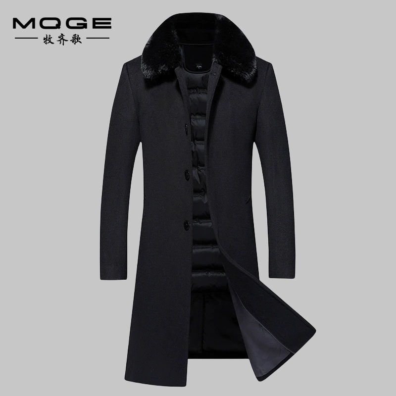 Новое мужское пуховое шерстяное пальто Mu Qige, удлиненное модное повседневное шерстяное пальто, теплое утолщенное Мужское пальто