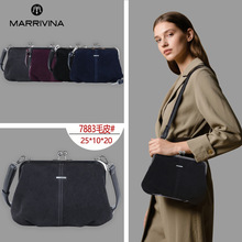 外贸新款2025女包手提包单肩包磨砂毛皮斜跨包夹子包英伦复古大包