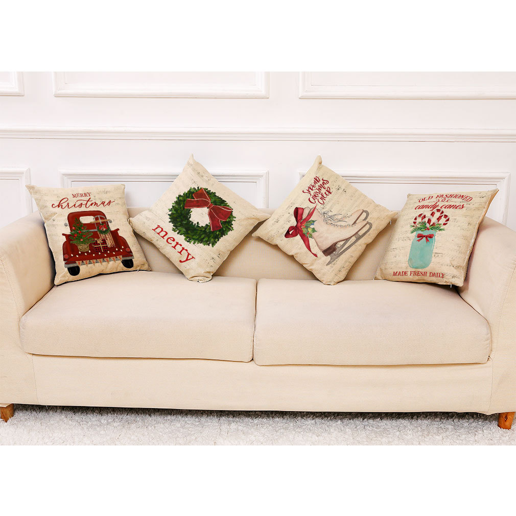 亚马逊 跨境新款艺术圣诞棉麻抱枕套 汽车抱枕家居沙发靠垫可定制