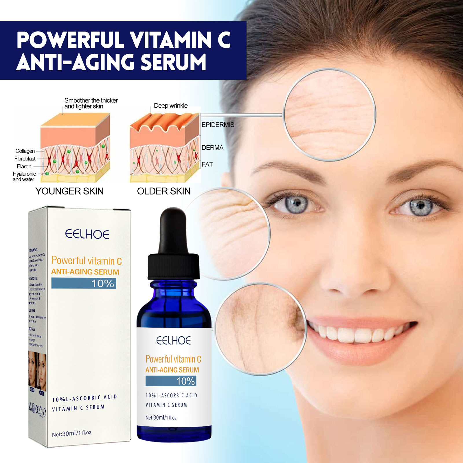 EELHOE Vitamin C Moisturizing and Moisturizing, Lightening Fine Lifting Head Lines, Firming Skin, Anti aging essence_voghion.com