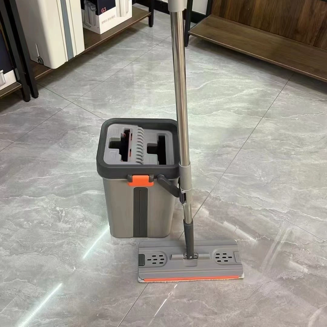 Усиленная модель ведра 2024 года со встроенной щеткой для уборки, швабра-скребок для влажной и сухой уборки, ведро для швабры с функцией самоотжима и тряпка для швабры