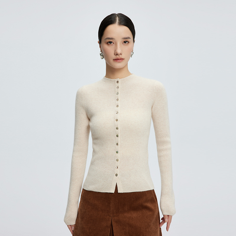 Half-high Collar Cashmere Cardigan Women's Slim-fit Short Sweater