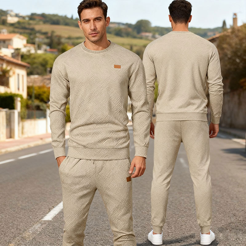 New Cross-Border Amazon Knitted Jacquard Texture Round Neck Sweatshirt Trousers Fashionable Casual Outdoor Sports Suit