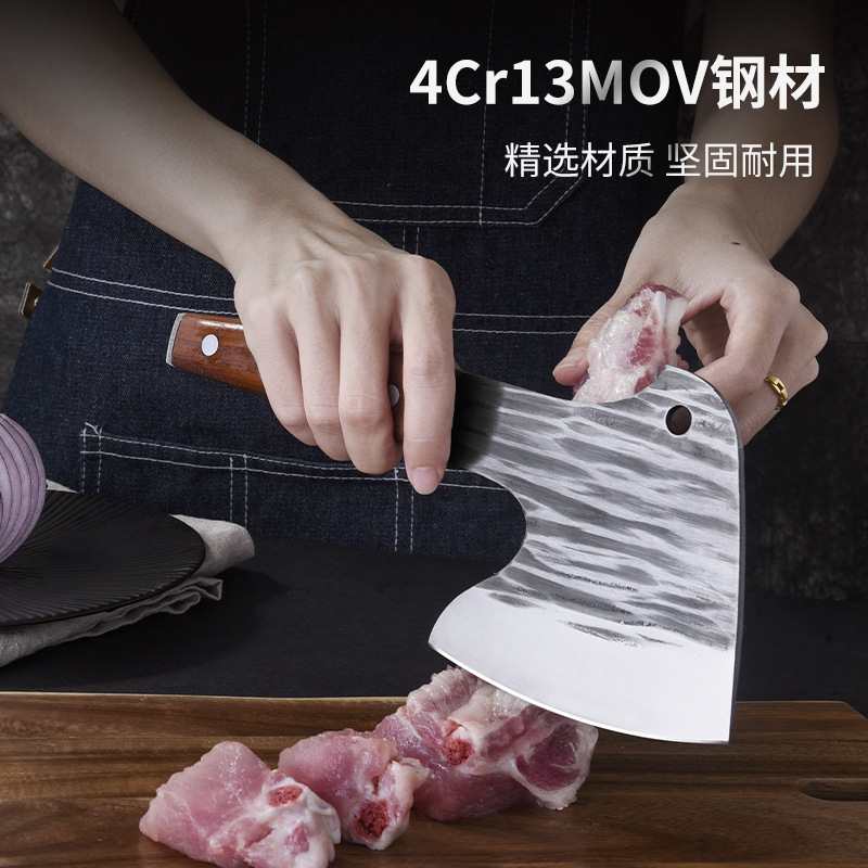 工廠不鏽鋼鍛打錘紋斧頭刀木柄剁骨刀屠夫斬牛骨砍刀批發代發