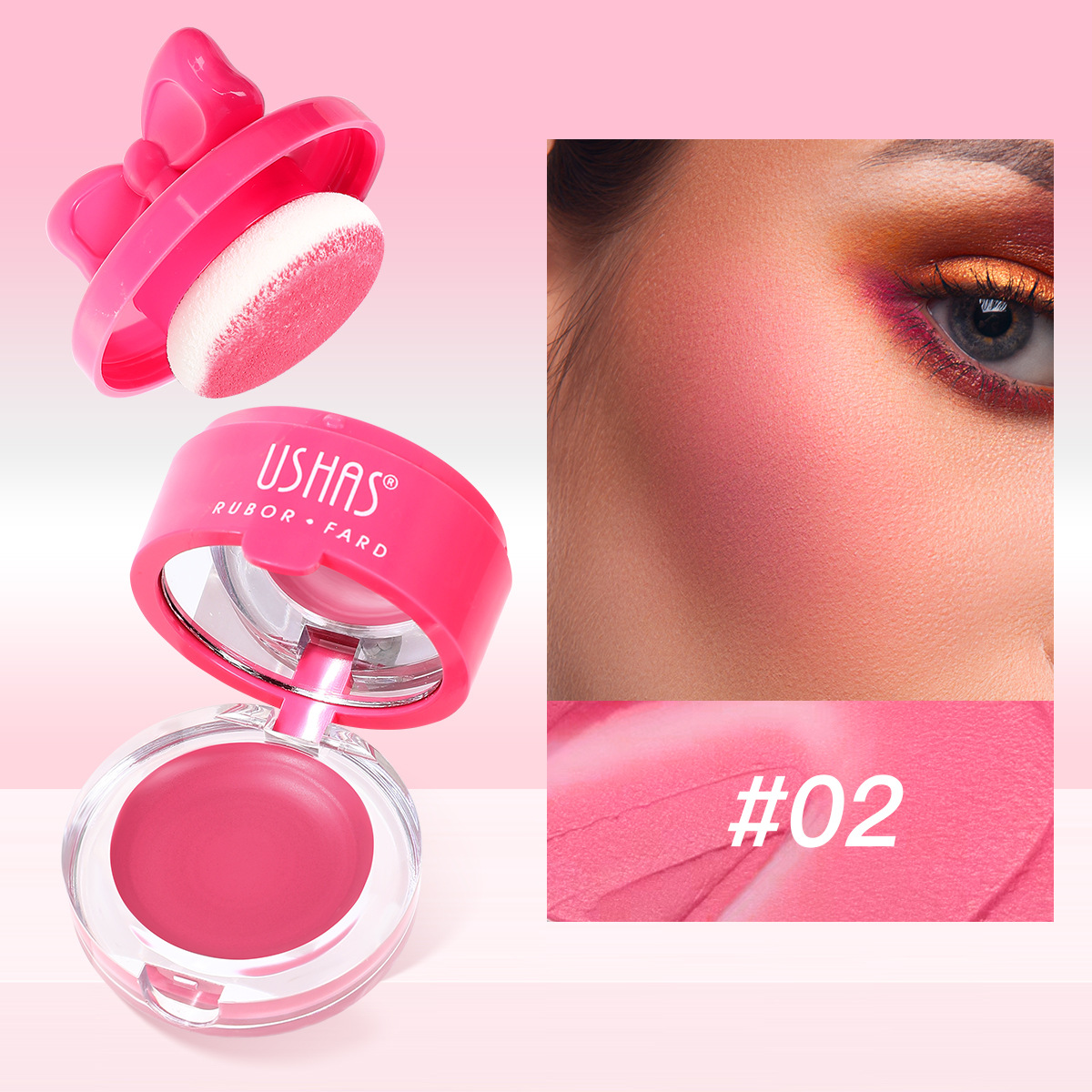 USHAS transfronterizo Europa y América venta caliente lindo lazo sin maquillaje iluminado enlatado barato al por mayor rubor UC094