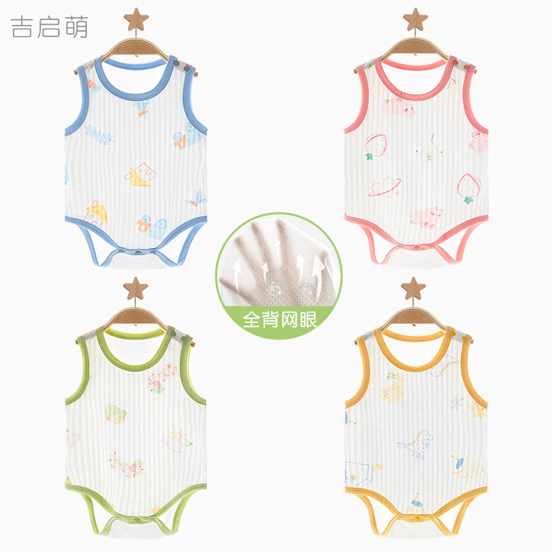 Ropa de verano para bebé recién nacido, unisex, pijama fino y transpirable, mono triangular, conjunto de verano para bebé image 1