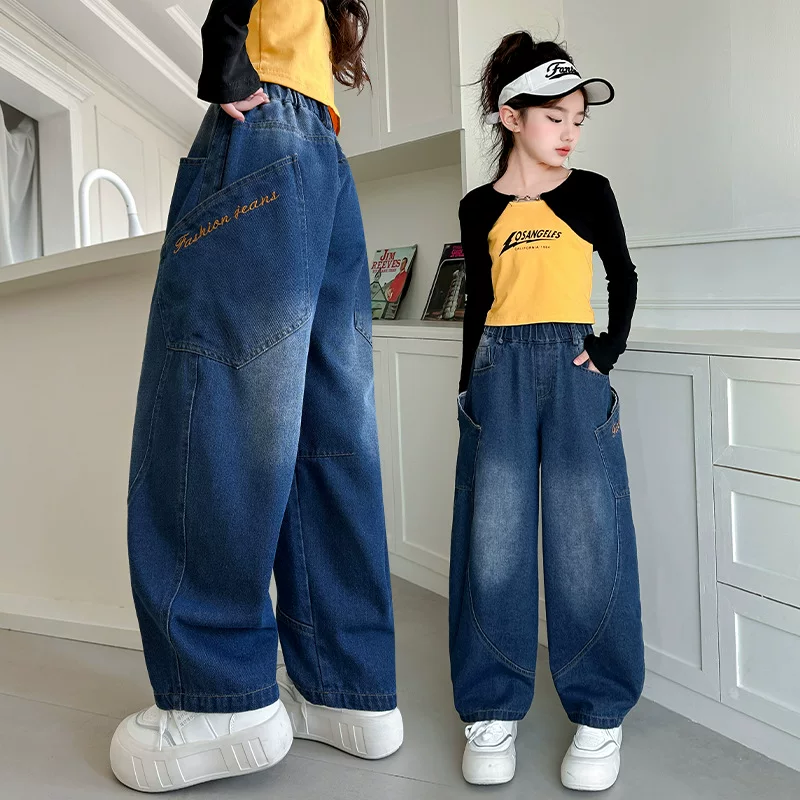 Джинсы демисезонные для детей, для подростков, детская одежда, oversize