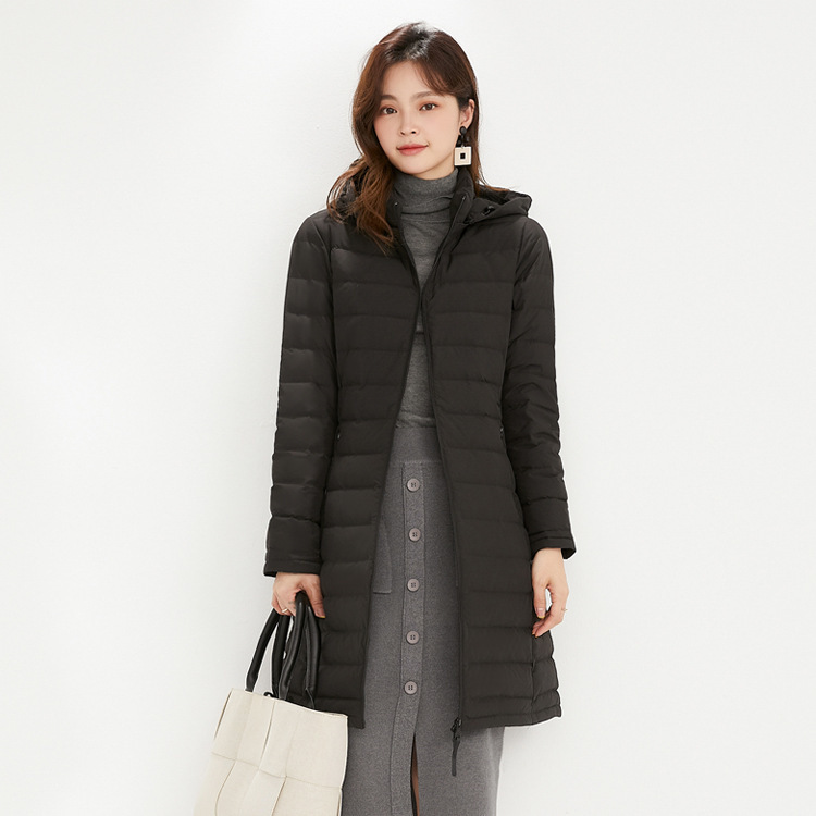 Seamless Lightweight down Jacket for Women Autumn and Winter New 2025 Detachable Hooded 90 White Duck down Slim Mid-Length Outwear