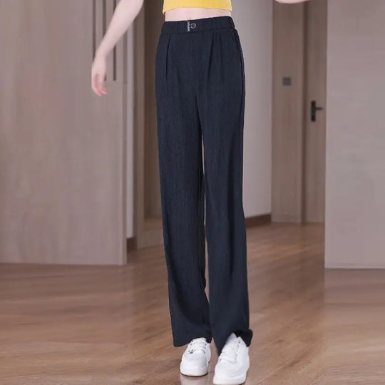 2025 Summer New Style Dosing Ice Silk Straight Pants Women's Slimming plus size Fashion High Waist Loose All-match Casual Pants