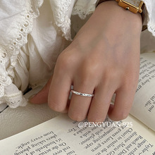 素创S925纯银纽纹素圈戒指女韩系小众设计轻奢情侣高级开口食指环