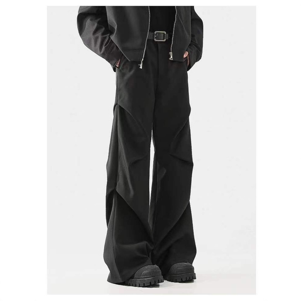 American-Style Men's Dress Pants for Spring and Autumn, Trendy Brand Cleanfit, High-End Wide-Leg Casual Pants with Embroidery, Suit Long Trousers