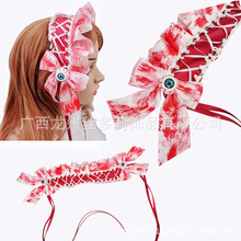 万圣节洛丽塔恐怖大眼睛发带百搭可爱褶皱发饰女孩蝴蝶结纱网头饰