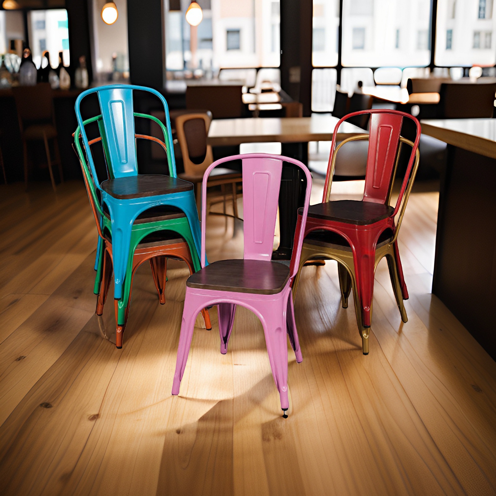 American-Style Wrought Iron Dining Chairs, Barbecue Restaurant, Cafe, Bar Chairs, Retro Industrial Style Colorful Metal Chairs